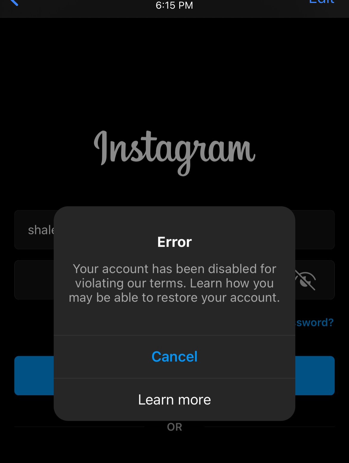 my instagram account was disabled