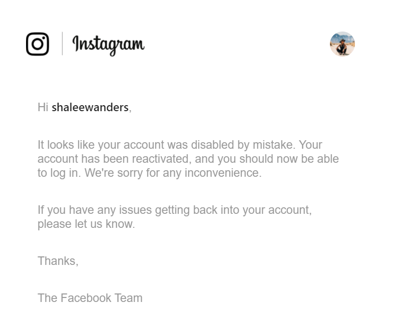 my instagram account was disabled