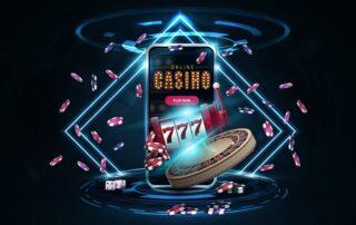 Online,Casino,,Banner,With,Podium,With,Smartphone,,Casino,Slot,Machine,